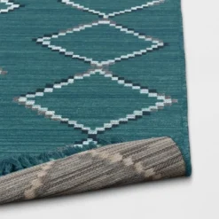 7' X 10' Soft Moroccan Woven Tapestry With Double Knot Fringe Outdoor Rug Teal - Opalhouse™ -Opalhouse GUEST 3a15645d 40e3 4c67 92df d55f6ad30a10