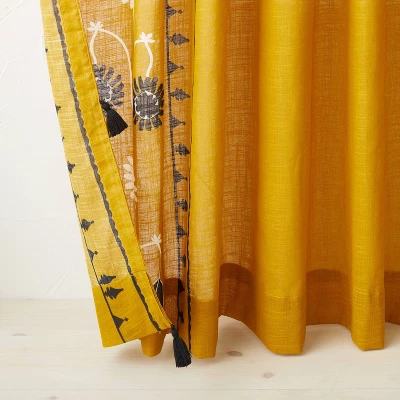 2pk Light Filtering Doorway Embroidery Window Curtain Panels Gold - Opalhouse™ Designed With Jungalow™ 2 2pk Light Filtering Doorway Embroidery Window Curtain Panels Gold - Opalhouse™ Designed With Jungalow™ - Image 2